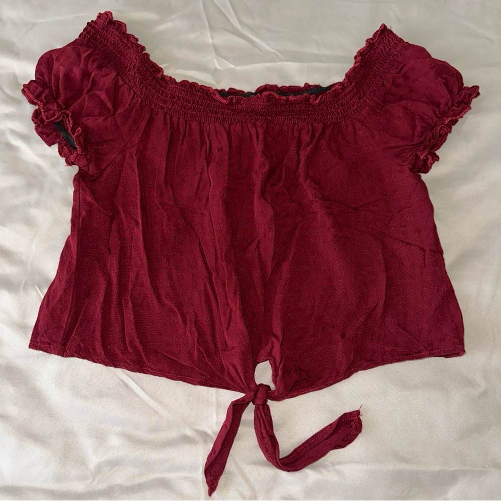 Girls Burgundy Off-Shoulder Top Size XS
